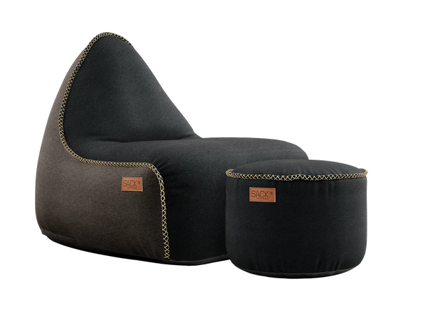 SACKit Canvas Lounge Chair Combi bl/br +Black Pouf