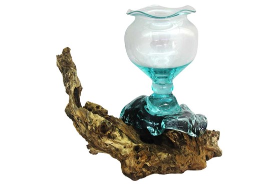 Glaskugelvase auf Schwemmholz