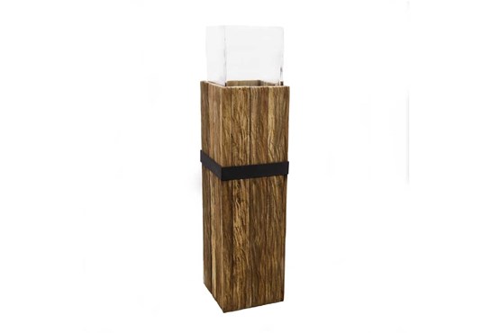 Teaksäule mit Glasvase -20x20x70 cm